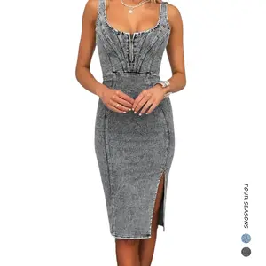 Denim Dress for Women Sleeveless Side Slit Bodycon Midi Jean Dresses for Women 2026