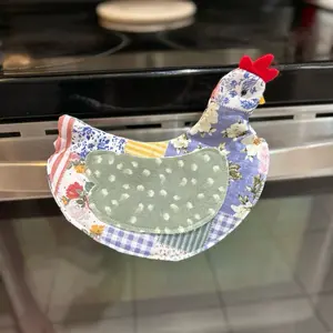 Chicken & Egg Potholder - Floral Design with Polka Dot Bottom for Kitchen Cooking