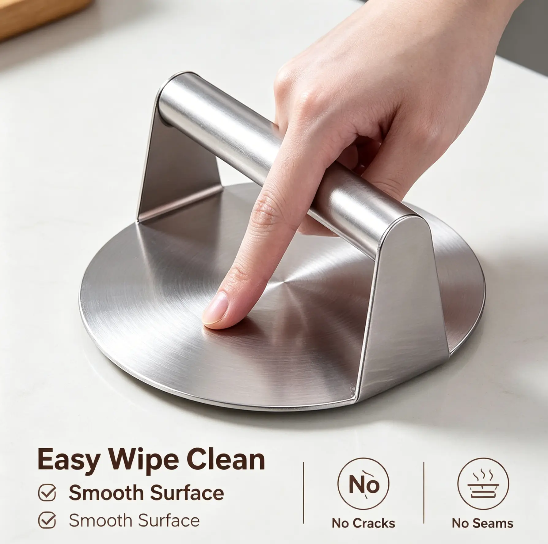 14cm Stainless Steel Burger Press - Round Non-Stick Hamburger Patty Maker, 1-Piece Seamless Meat Press for Beef, Chicken, Veggie Patties, BBQ Grill & Home Kitchen Cooking Tool, Dishwasher Safe non-slip sohochic