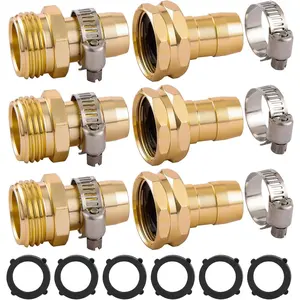 3 Set Garden Hose Repair Connector Kit with Clamps, Fit for 3/4" or 5/8" Garden Hose Fitting, Male and Female Hose Adapter, Water Hose Repair Kit
