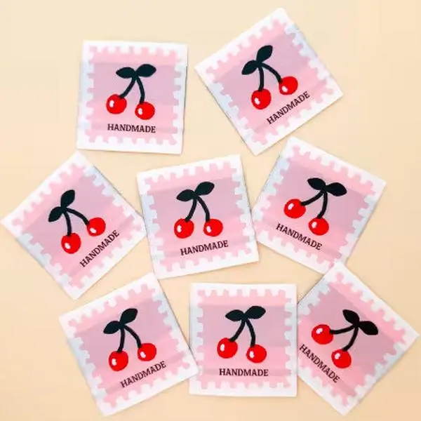 Pink Cherries Handmade Woven Quilt Labels Minki Kim #001