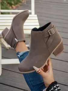 Women's Vintage Short Boots, Thick Sole Design, Anti-Slip Sole, Slip Resistant Boots, Height Increasing, Spring & Easter, Fashion Versatile Footwear