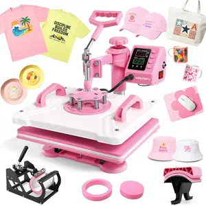 AKEYDIY 15''x12'' Heat Press Machine, Pink 5 in 1 Heat Transfer Sublimation Machine, Upgraded 360° Swing Away Rotation Design, Perfect for T-Shirts, Hats, Mugs and Plates, Beginner-Friendly , Ideal for DIY Crafts and Holiday Gifts, summervibes