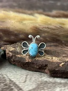 Handmade Sterling Silver Golden Hills Turquoise Butterfly Adjustable Ring "Signed Nizhoni"