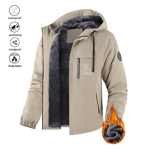Men's Thick Warm Fleece & Cashmere Lined Long Sleeve Hooded Winter Overcoat - Windproof, Insulated, H-Shaped Slim Pull-On, Casual Sports Jacket for Outdoor Activities, Cold Weather, Machine Washable