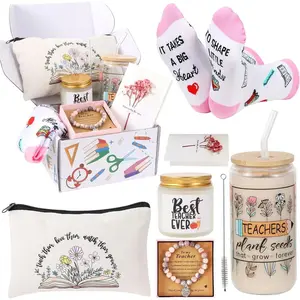 Teacher Gifts for Women, Thank You Gifts for Women Birthday, 16 oz Teacher Glass Cup Basket Gifts Set Teacher Supplies Teacher Must Haves