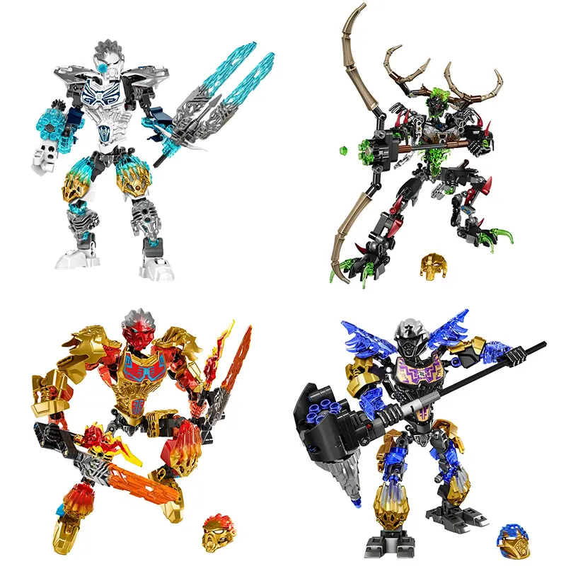 Bionicles Golden Mask Master Skull Warrior Building Blocks Kit, Hero Factory-Compatible Robot Bricks Toys, Christmas Gift for Boys Kids