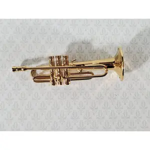 Miniature Trumpet Gold Brass Metal 2 1/4" long Instrument with Case