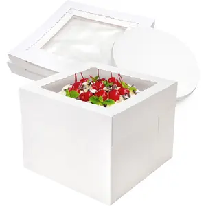Cake Boxes 10x10x8 inch White Tall Cake Boxes with Window Cajas Para Pasteles for Cakes, Pies, Pastries, Birthday, Party(10 Pack)