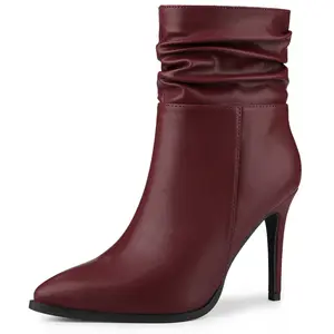 BLISSFUL STEP Slouch Pointed Toe Stiletto Heel Ankle Bootie for Women Dressy Boots