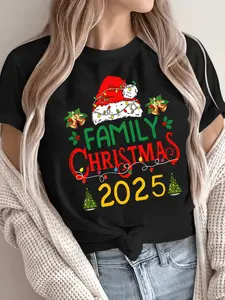 Stylish Christmas Family Matching TShirts for Women in 2025 Featuring Santa Hat Snowman Print and Personalization Perfect for Holiday Celebrations