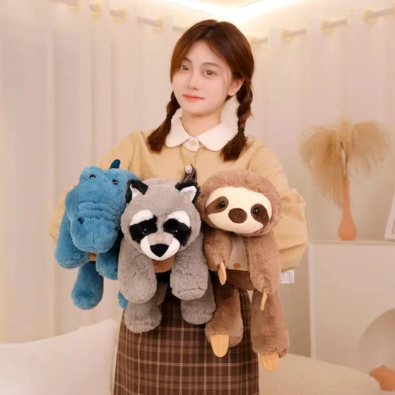 Soft Fabric Unisex Stuffed Animals for Animal Lovers - Raccoon, Crocodile, Sloth, Fox Designs - Sleeping Pillow & Cartoon Cushion, ±3cm Error Note, Fix Flattening by Blowing with Hair Dryer & Comb