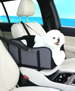 EBSOR Car Center Console Pet Bed & Carrier Foldable 2-in-1 for Dogs with Secure Strap and Convenient Storage Compartment