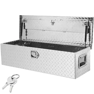 fathersdaygift VEVOR Heavy Duty Aluminum Truck Bed Tool Box, Diamond Plate Tool Box with Side Handle and Lock Keys, Storage Tool Box Chest Box Organizer for Pickup, Truck Bed, RV, Trailer, 39x13x10, Silver