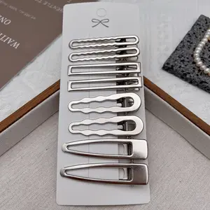 Silver Metal  Clips Pack, 8Pcs Multi Style Side Bang Clips With Star And Wave Patterns, Durable Non Slip  Barrettes  Women And Teens, Cute Y2K  Accessories  Taming Flyaways, Suitable  Everyday Wear, Parties And Styling hair for