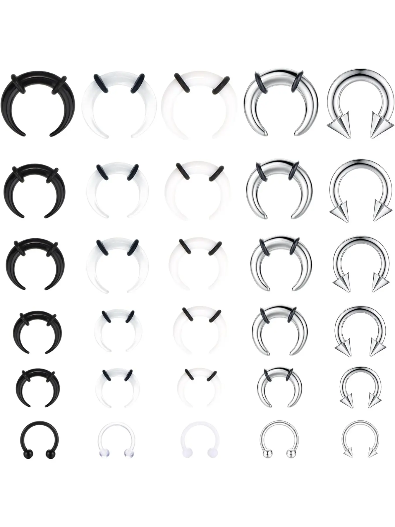 30Pcs Septum Pincher Tapers 16G 14G 12G 10G 8G 6G Horseshoe Septum Rings Acrylic Stainless Steel C Shape Septum Piercing Jewelry Nose Ear Cartilage Septum Stretching Kit Septum Clicker Ring, Septum Pierced Ring, Nose Rings Hoops for Women Men