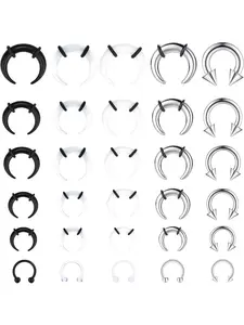 30Pcs Septum Pincher Tapers 16G 14G 12G 10G 8G 6G Horseshoe Septum Rings Acrylic Stainless Steel C Shape Septum Piercing Jewelry Nose Ear Cartilage Septum Stretching Kit Septum Clicker Ring, Septum Pierced Ring, Nose Rings Hoops for Women Men