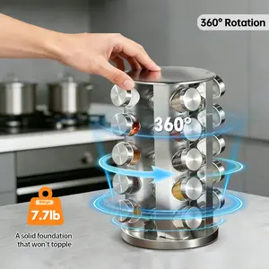 New multifunctional rotating kitchen spice rack & seasoning storage box set, 360° rotating design, stable basewhite cap