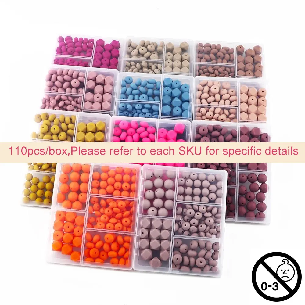 12mm/15mm Silicone Beads Kit, 110pcs/box Colorful Beads for Jewelry Making, DIY Beading Supplies for Bracelet Necklace Earrings Pendant Car Decoration Accessories, Bead Assortment