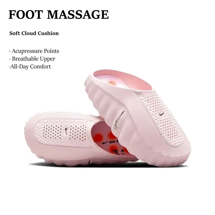 Unisex Light Pink Closed-Toe Acupressure Massage Mule Slides - Brand New With Original Shoe Box, Vintage Cloud Fluffy Cushion, Perforated Breathable Upper, Raised Non-Slip Outsole - For Workout Recovery, Indoor Relaxation (Sports Collectibles Accessory)
