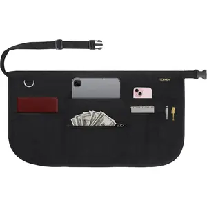 7 Pockets Server Apron with Buckle Closure & Zippered Money Pouch Stain Resistant Black Waitress Apron