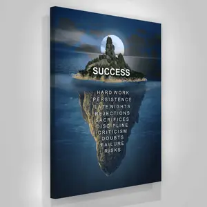 Success Iceberg Motivational Canvas Poster, Inspirational Wall Art, Success Hard Work Quotes Canvas Print, Blue Ocean Island Wall Decor, Entrepreneur Office Gym Bedroom Aesthetic, Mindset Success Canvas, Positive Energy Wall Art, Success Iceberg Art Gift