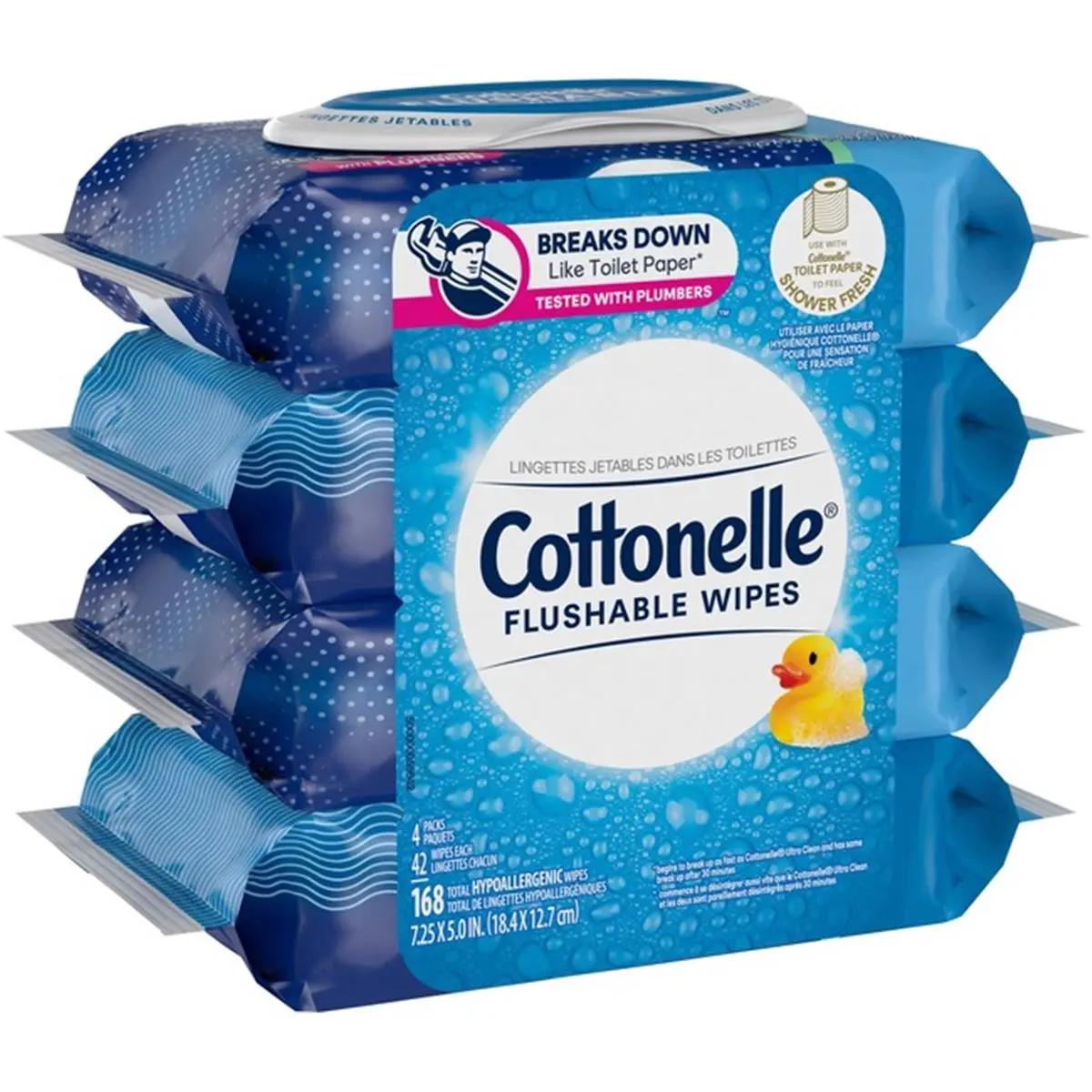 212 MAIN KCC54495 Soft 7.25 in. White Cottonelle Flushable Toilet Wipes - 4-Pack Disposable Cleaning Bath Tissue, Disposable Wipes