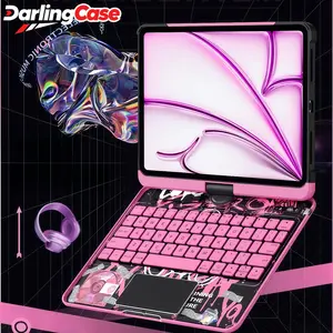 DarlingCase 360°Rotatable Keyboard Case for iPad Air 13inch M3/M2,iPad Pro 12.9inch 3rd/4th/5th/6th(201/-2020-2021-2022)Clear Hard PC Back,YK2 Color Backlight Keyboard Case Tablet Transparent iPad Tablet Cyberpunk iPad Keyboard Case Computer Covers