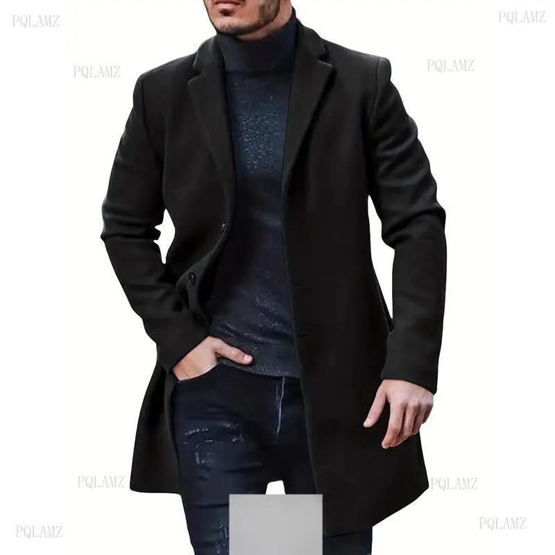 2025Men's trench with slim fit, notch lapel, winter warm long coat, coat