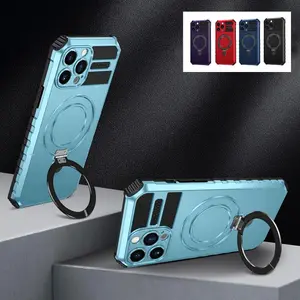 Magnetic Phone Case with Ring, 360 Degree Rotatable Phone Protective Cover, Phone Accessories Compatible with iPhone 15 14 13 12 Pro Max, Casing