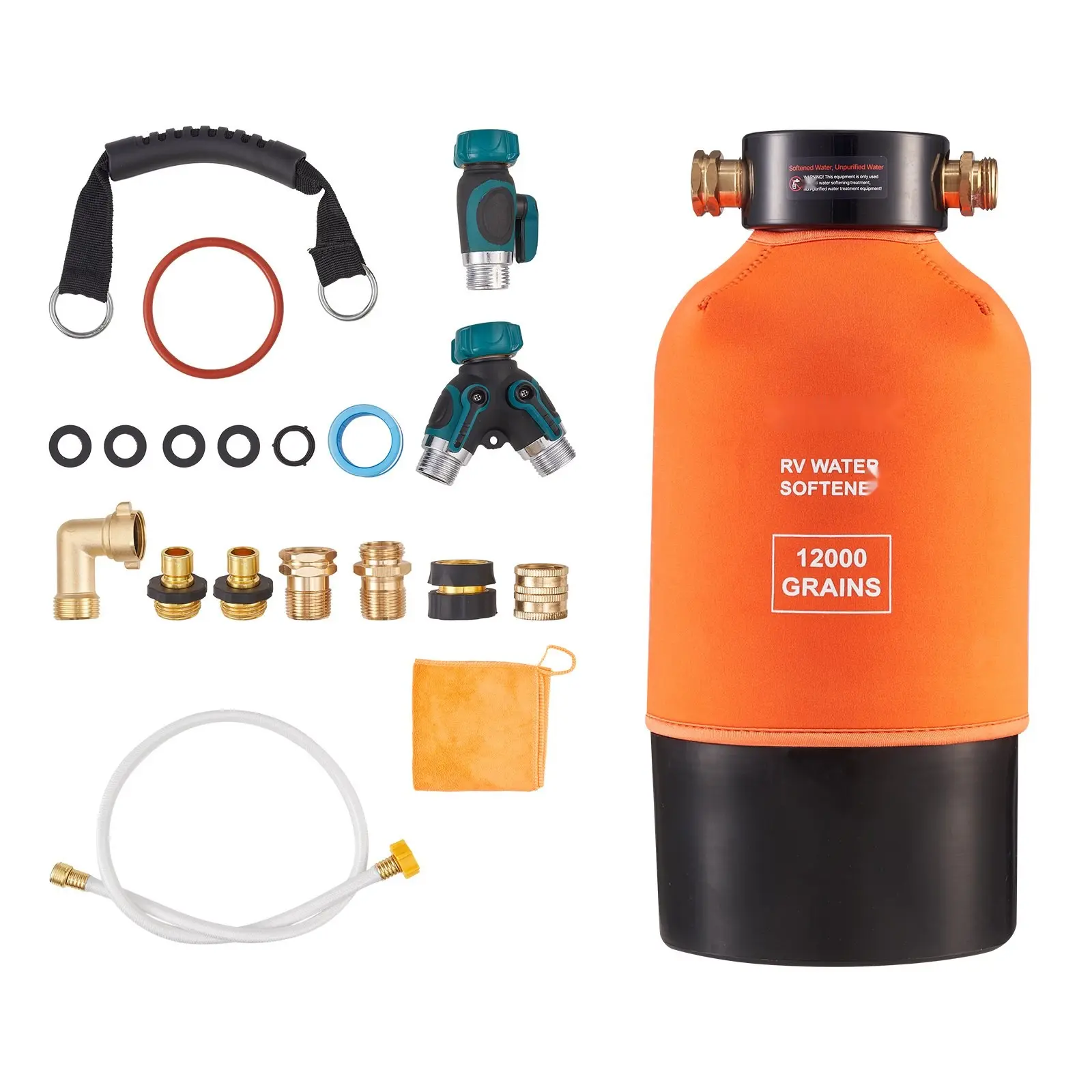 RV Water Softener, 12,000-Grain Portable System With NPT 3/4-Inch Fittings, Food-Grade Resin, Quick-Connect, Ideal For RVs, Trailers, Boats, And Mobile Car Washing And Pressure Washing