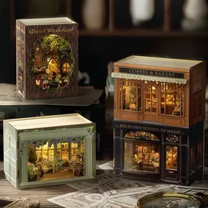 DIY Country Style Wooden Book Nook Kit, 1 Box 3D Wooden Puzzle, DIY Craft Model Kit, 3D Desktop Decoration Ornament, DIY Model Kit for Bookshelf Decoration
