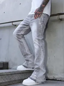 Men's Vintage Washed Flare Stretch Denim Jeans, Flared Denim Jean, Casual Hip Hop Streetwear Trousers, Comfortable & Stylish, Perfect for Daily Wear, Menswear