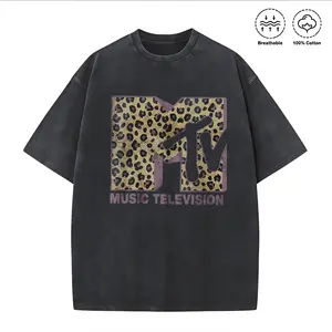 Graphic T-Shirt, Vintage Washed 100% Cotton Oversized Crew Neck Short Sleeve Tee for Men Women, Retro 80s 90s Music Television Casual Streetwear, Breathable Summer Top