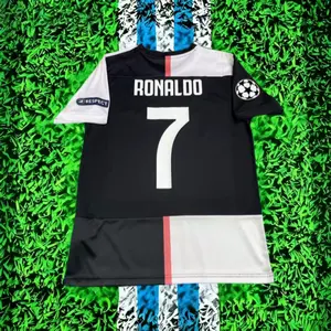 Cristiano Ronaldo 7 away football jersey black and white short sleeve