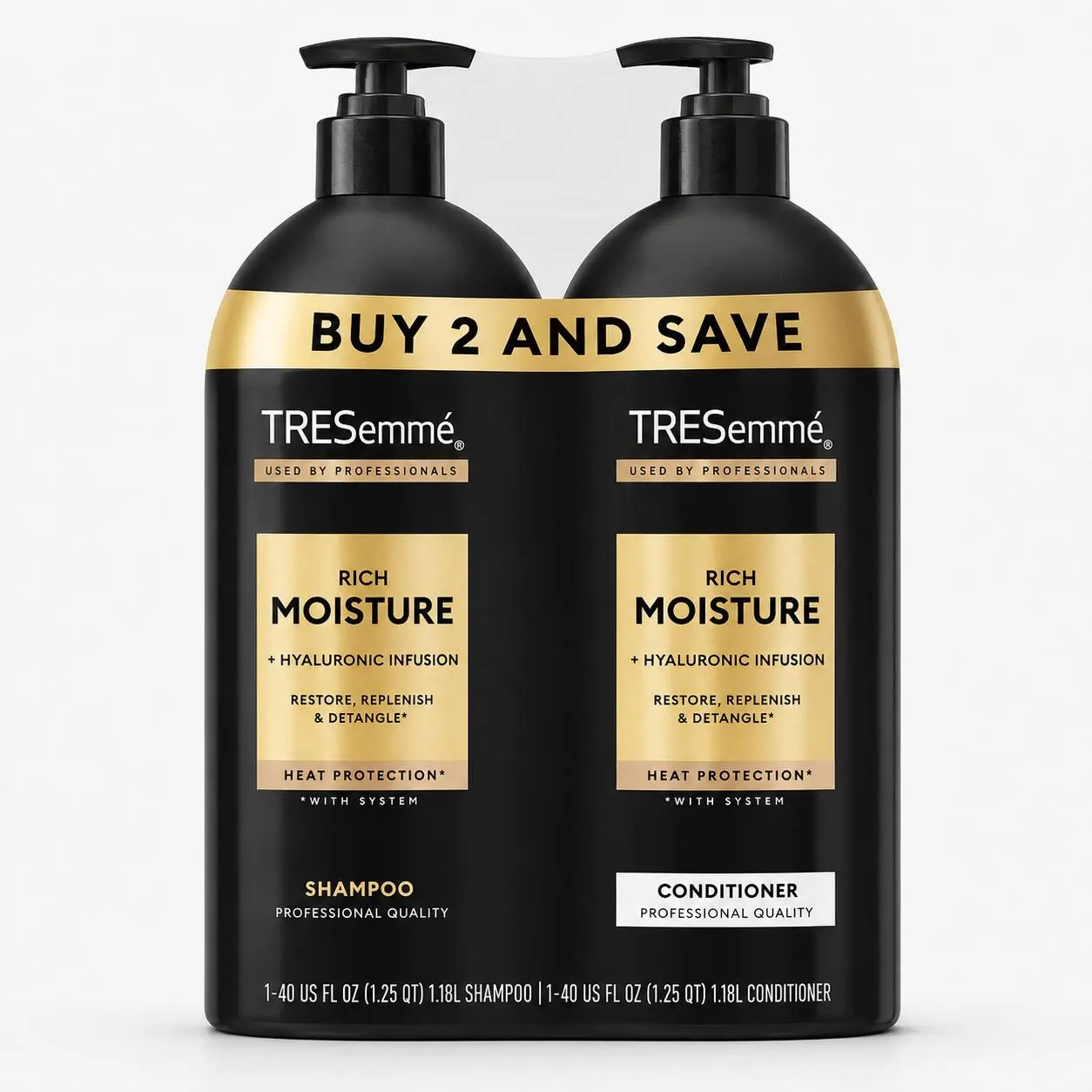 TRESemme Moisture Rich Shampoo and Conditioner, Set of 2 - 40 oz each, kit, Haircare, beauty, Hyaluronic infusion, restore, replenish & detangle, Mineral oil, No parabens