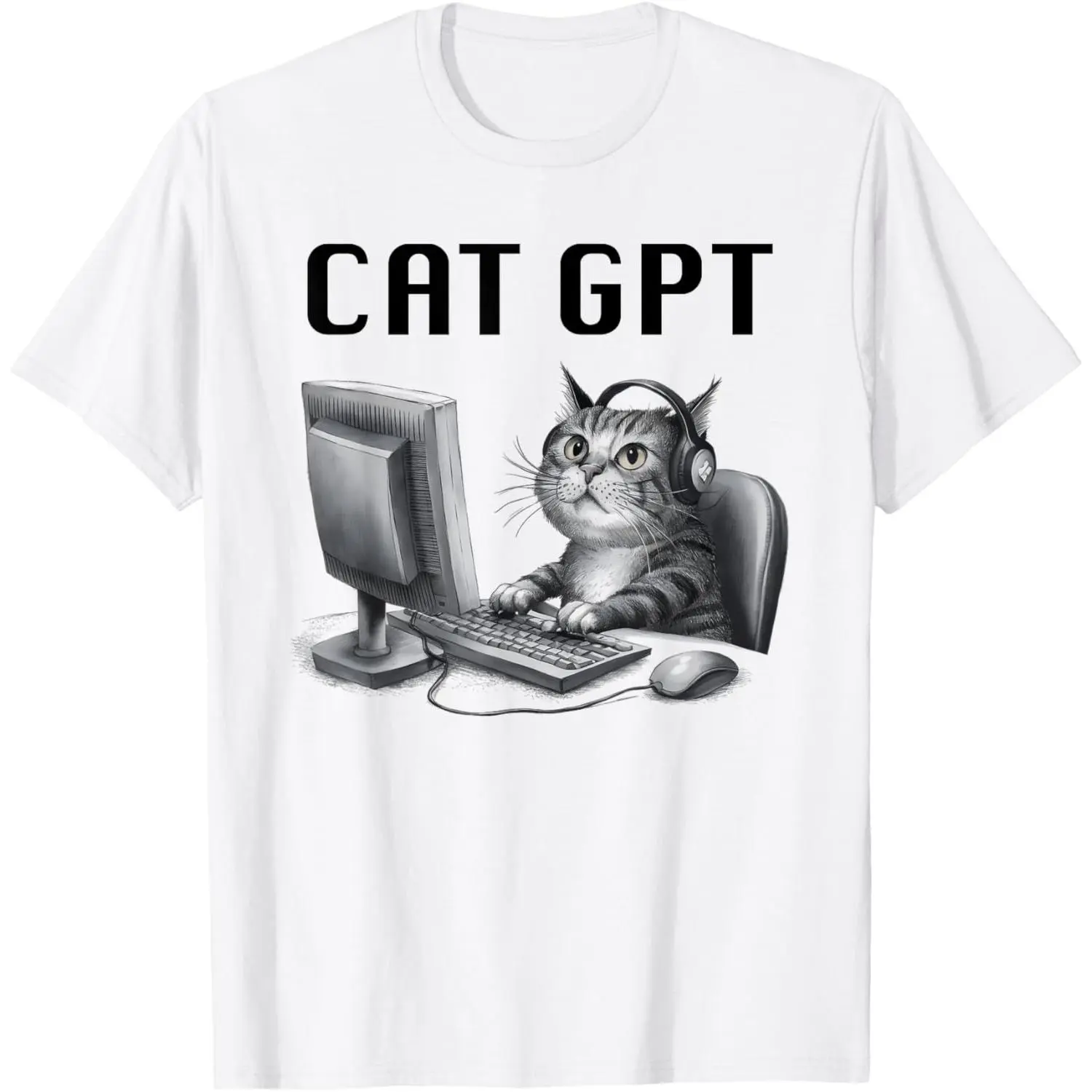 CAT GPT Funny AI Cat - Computer Chat Bot Humorous Kitty Pun T-Shirt