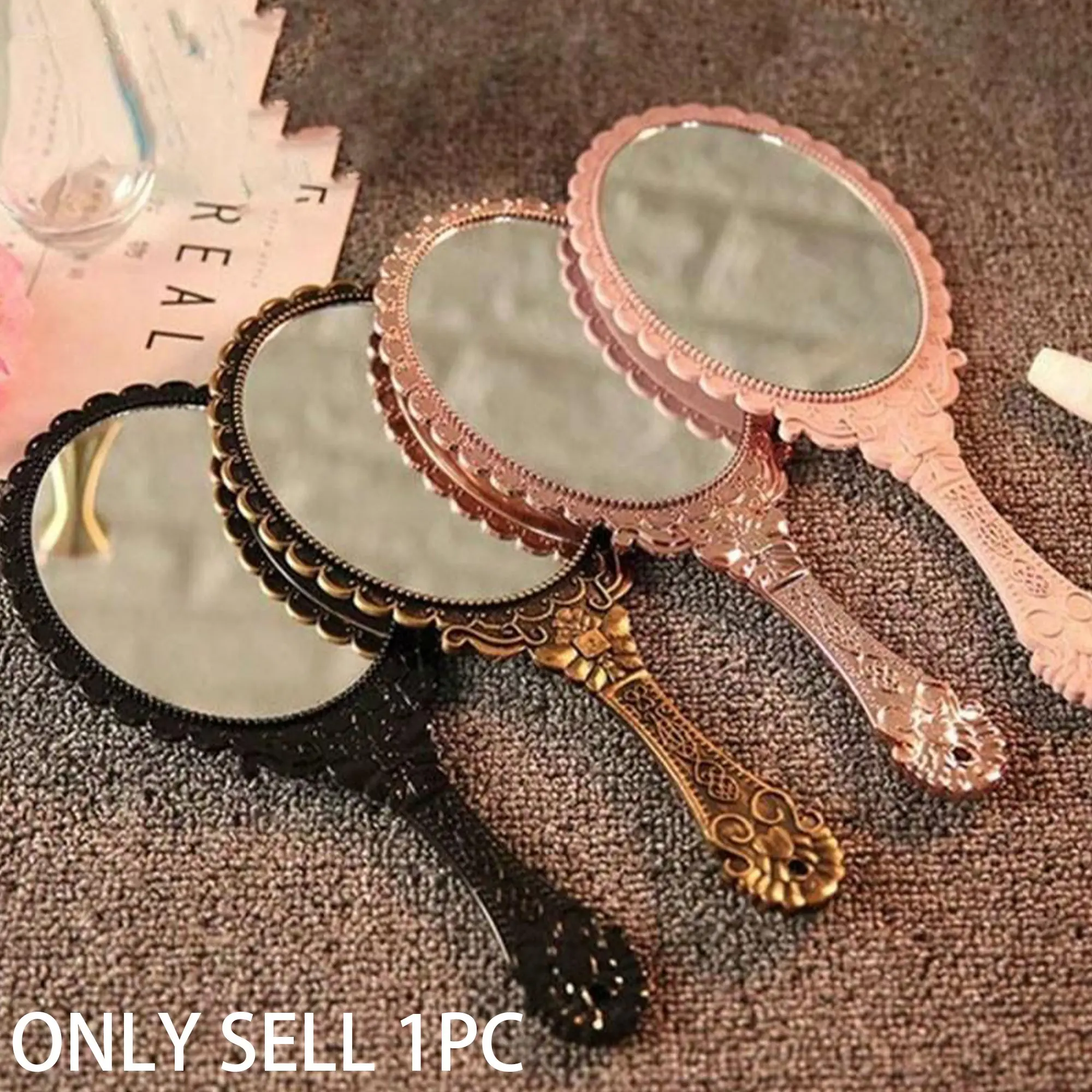 Vintage Pattern Large Rose Gold Handheld Makeup Mirror, Portable Lace Mirror, Travel Hand Mirrors, Travel Vanity Mirror, Bedroom Decoration, Cosmetic Accessories