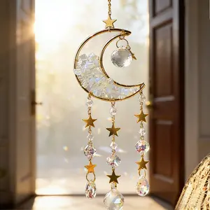 Natural Stone Moon Sand Timer Wall Decor, Handmade Irregular Craft, Home Hanging Ornament, Sun Catcher, Room Decoration, Festival Gift