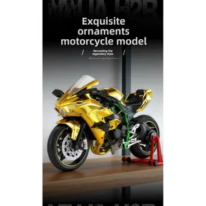 1:9 Kawasaki H2R simulation motorcycle model, with one-button start function. Rotate the key switch to power on, turn the throttle spray to rotate the rear wheel. It has a strong metallic texture and realistic details. It is an excellent choice for collec