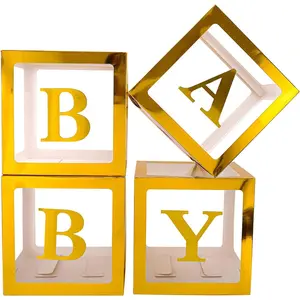 Clear  Boxes with Letters for  Shower Birthday Party Decorations, Transparent Ballon Boxes Backdrop,,  Blocks