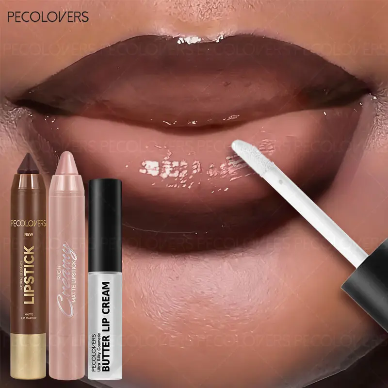 3-Pcs Glossy Lip Set, Shimmer Lip Gloss + Lip Oil + Lip Liner, Nourishing, Non-Sticky, High Shine, Daily Makeup, Lip Kit, Glassy Lip