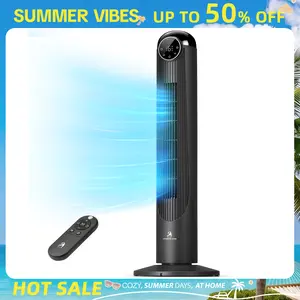 Summervibes[Limited Stock]Antarctic Star T36 Tower Fan for Bedroom, 2026 Upgraded DC Motor, 26ft/s High Velocity, 22dB Ultra Quiet Standing Fan, 6 Speeds & 4 Modes, 90° Oscillating Bladeless Fan with 9H Timer, Floor Fans with Remote, Black