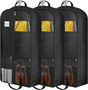 Renexas Garment Bags for Hanging Clothes Travel 2 Pack - 43" | Suit Cover Bags for Men and Women, Black Garment Bag for Closet Storage Suit, Full Zipper Dust Cover Bags for Shirts, Dresses, Jacket