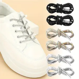 3Pairs Rhinestone Shoe Lace,Faux Crystal Rhinestone Glitter Rope,Shoelaces Drawstring Cords Replacement,Round Rhinestone Laces for Sneakers Boots,DIY Shoe Accessories