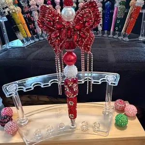 Fancy beaded pen with Red butterfly rhinestones