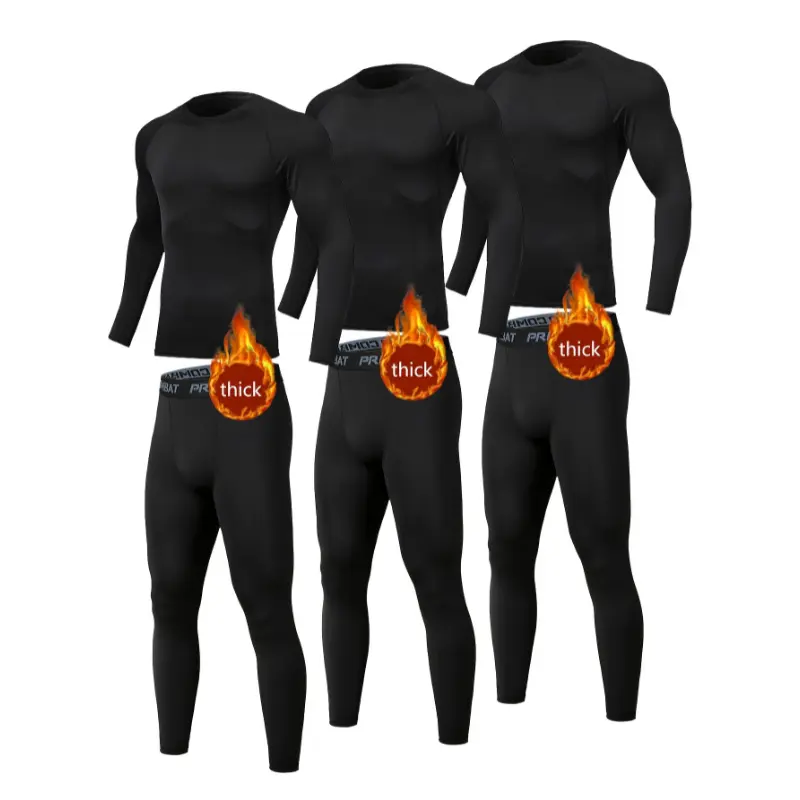 Men's 6-Piece Solid Color Knit Spandex Blend Thermal Compression Activewear Set - Quick Drying, High-Elasticity, Breathable, Thick Waistband Base Layer Shirts & Leggings for Fall Winter Athletic Outdoor Activities, 4 Seasons Compatible, Four Seasons, Knit