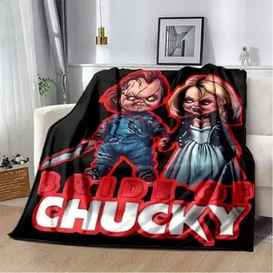 Horror Movie Character Chucky Saw Flannel Blanket 3D Cartoon Spooky Aesthetic Soft Cozy Throw For Living Room Bedroom Sofa Bed Travel Halloween Gift