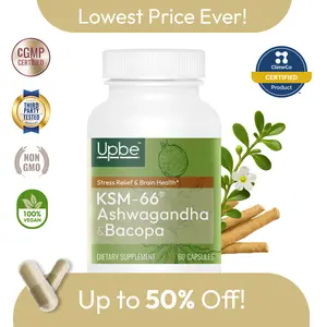 Upbe Ashwagandha & Bacopa Dietary Supplement for Stress, Focus, Hormonal Health, 60 Vegan Capsules with KSM-66, Milk Thistle, Hydroxypropyl Methylcellulose - Daily Dietary Supplement for Adults