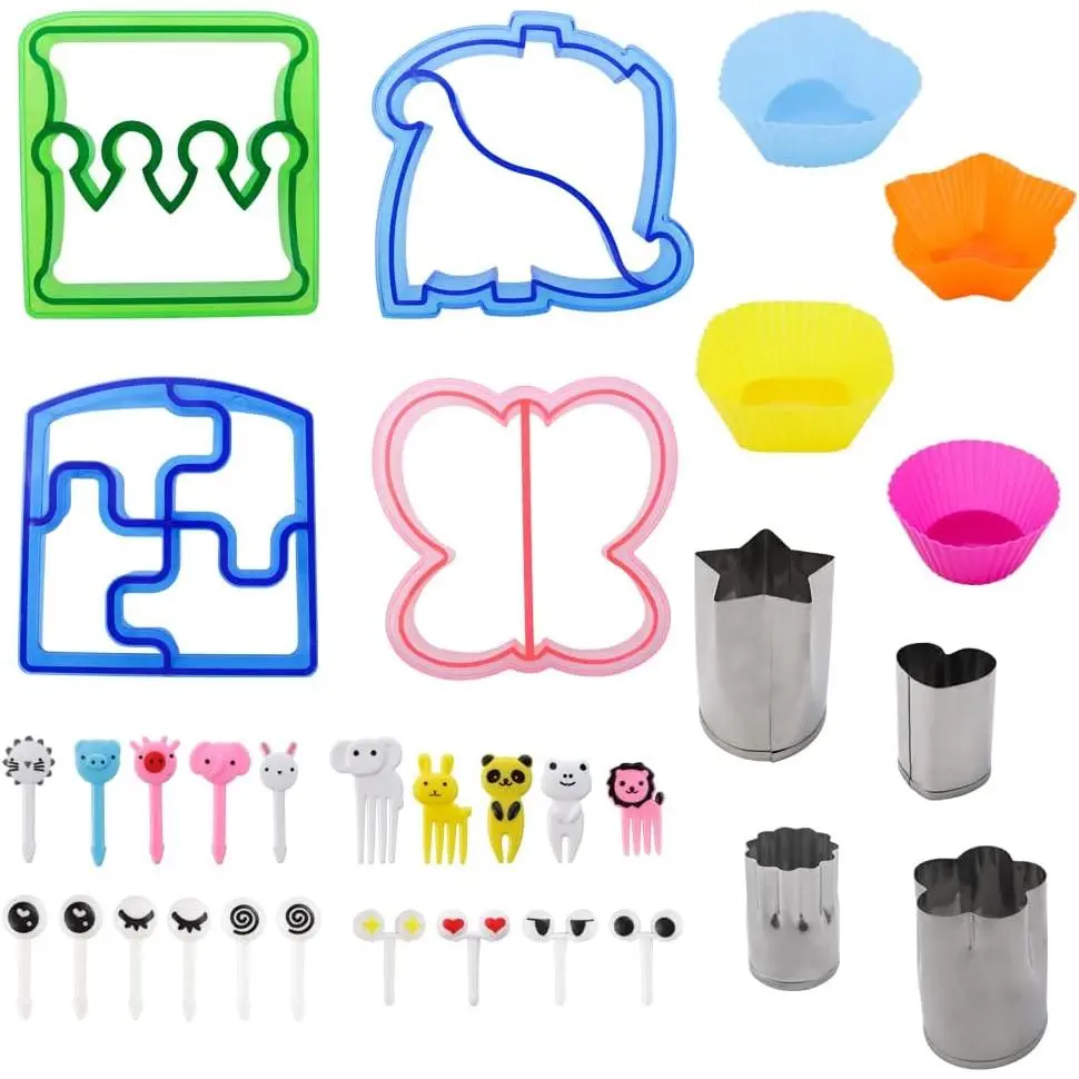 32 count DIY  Set Sandwich Cutters and Sealer Sandwiches Maker Fun Crust Cutters Shapes Fruit and Vegetable Cutters  Picks Fruit Bento Lunch Box Accessories